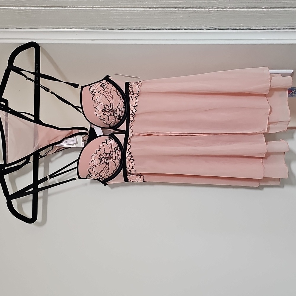 NWT Auden Push-Up Babydoll with Thong Set Ice Rose Size XS - Picture 4 of 15